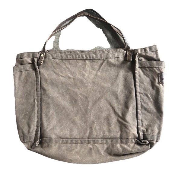 Waxed Canvas Travel Tote Bag Washed Brown Large Carryall Side Pockets YAHOO!